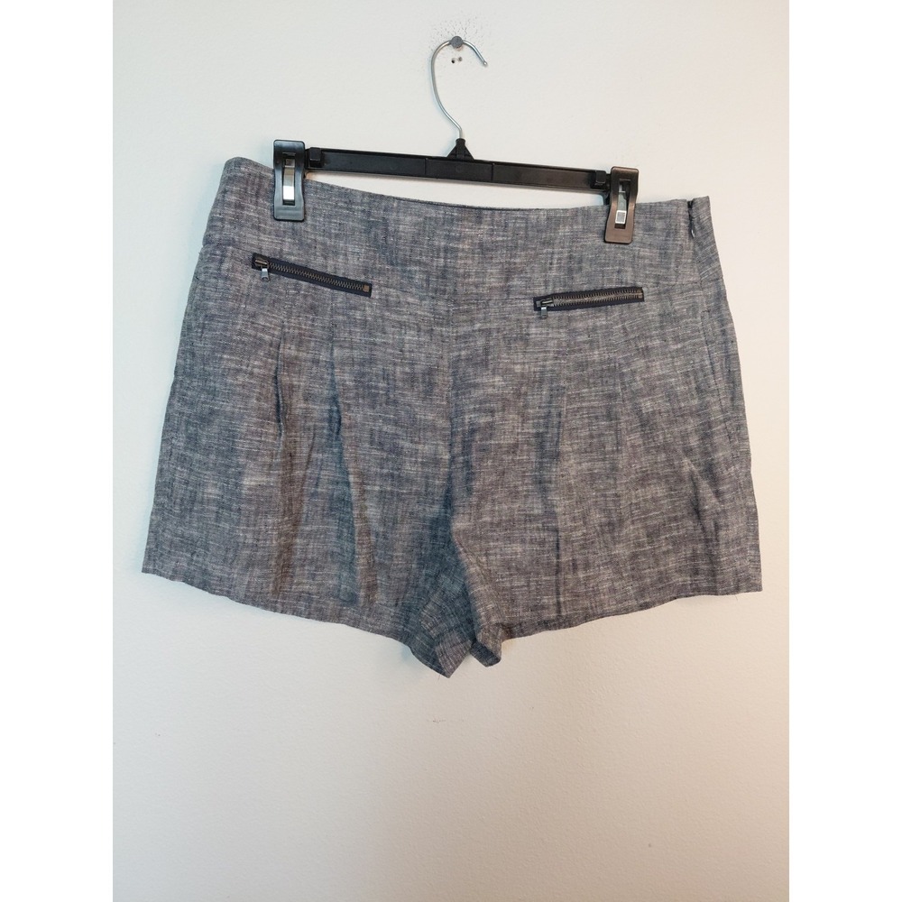 Ann Taylor Loft Navy Blue Chambray Tweed Pleated Shorts Linen Blend Sz 8